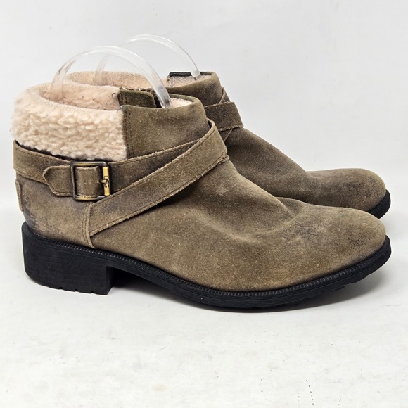 UGG Shoes - UGG Benson Olive Green Suede Shearling Buckle Ankle Boots 1095151 Womens 8.5